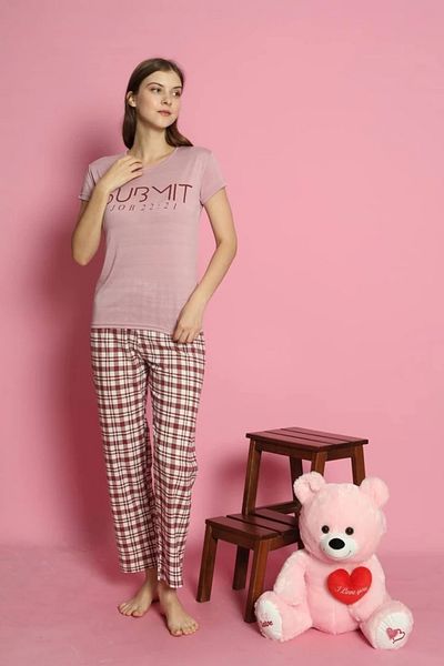 Yağmur Giyim Mlale Submıt Patterned Suprem Fabric Short Sleeve Pajama Set 4000-K
