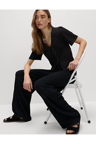 Marks & Spencer Saf Pamuklu Çiçek Desenli Fiyonk Detaylı Bluz