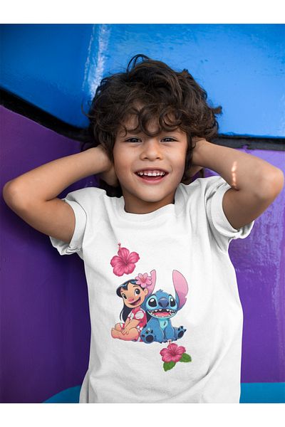 SEVBANO Stitch and Lola Printed Unisex Cartoon Children's T-Shirt (1-12 Years)