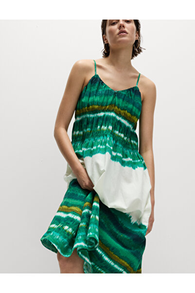 Marks & Spencer Keten Karışımlı İnce Askılı V Yaka Salıncak Elbise