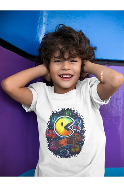 SEVBANO Pacman Printed Unisex Game Kids T-Shirt (1-12 Years)