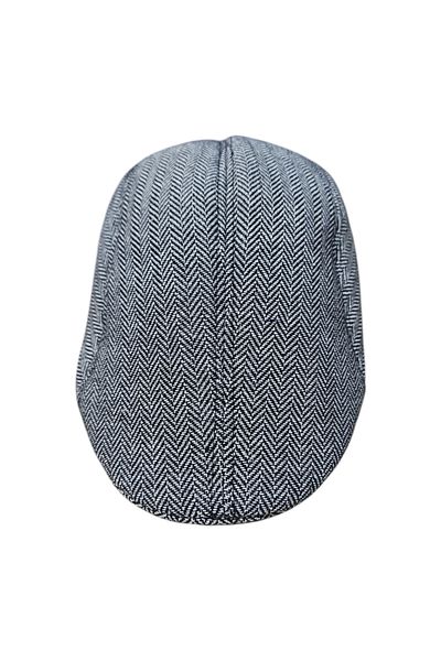 OEM Men's British style beret, padded, casual-elegant, with textured herringbone pattern, Black-White