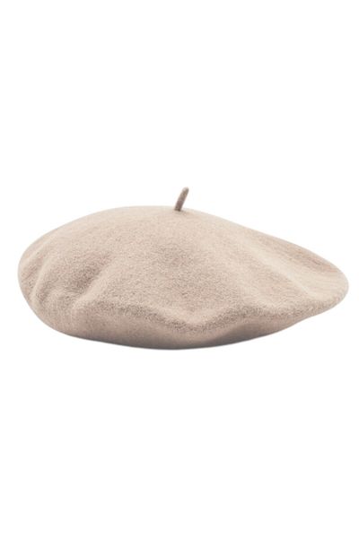 OEM Beret, Knitted wool beret cap – retro French style hat, unisex, -Beige/Brown
