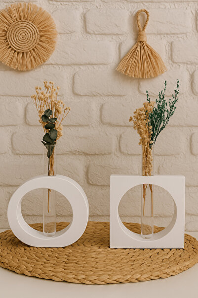 Home Oval ve Kare Tüplü 2'li Vazo Seti – Bohem Stil, Minimalist Masa Dekoru, ...