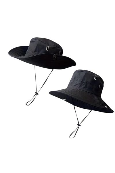 OEM Unisex 2-in-1 wide brim hat, Foldable, UV protection, for camping, hiking, fishing, Black