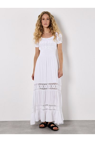Apricot Spitzen-Milchmädchen-Maxikleid