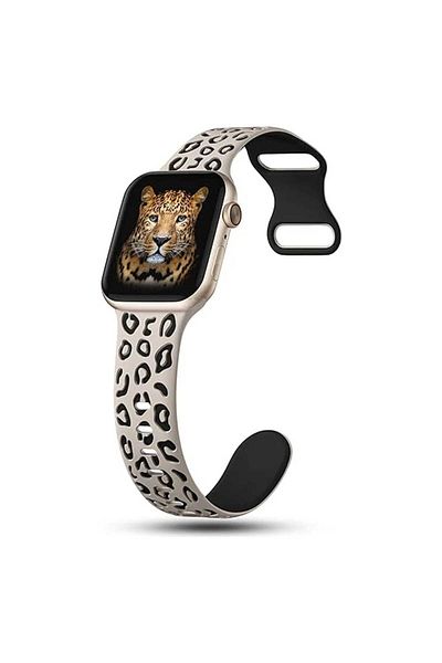 shop Apple Watch 6/7/8/9/10/Se Ultra Compatible 44/45/46/49 mm Leopard Pattern Silicone Cord Strap