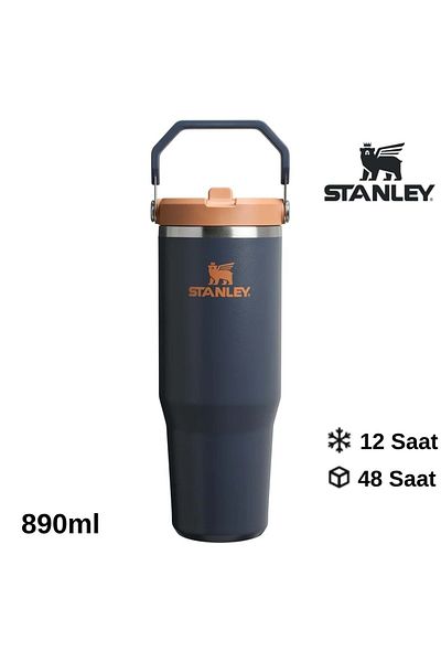 Stanley The Iceflow Flip Straw Thermos Cup with Straw 0.89 Lt Flask Dark Blue