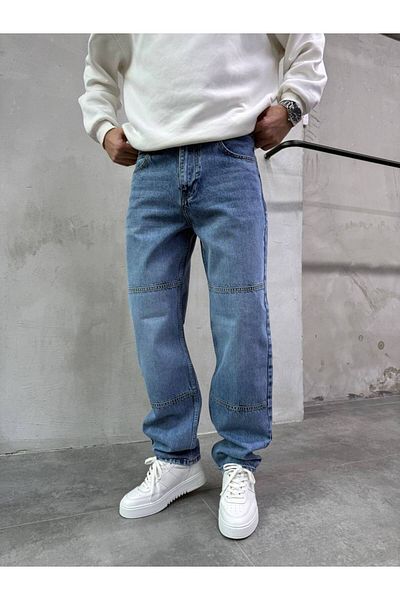XPUPPETWEAR Men's Baggy Fit Washed Block Detailed Jean Blue