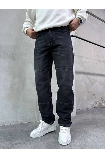 XPUPPETWEAR Men's Baggy Fit Washed Block Detailed Jean Smoked