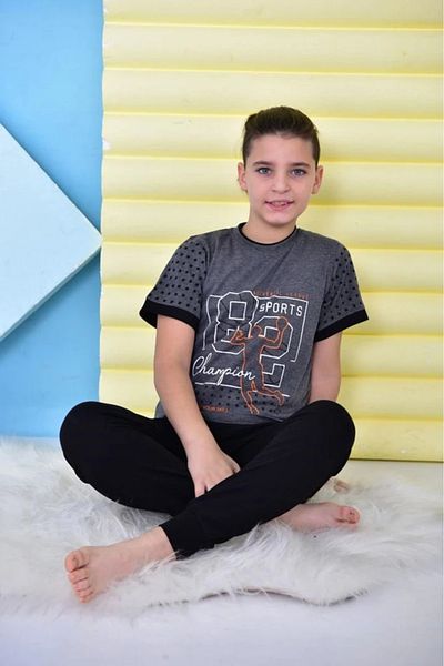 Yağmur Giyim Kapip Smoked 82 Sport Printed Short Sleeve Boy's Pajamas Set 11-15 Years 5046-F