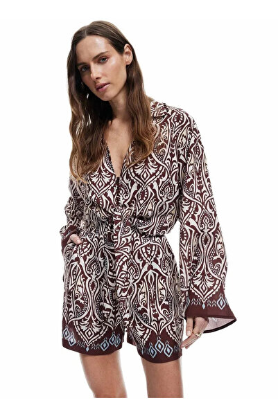 Koton x Melis Agazat Kahverengi Kadın Loose Fit Şort 5SAK40115EW