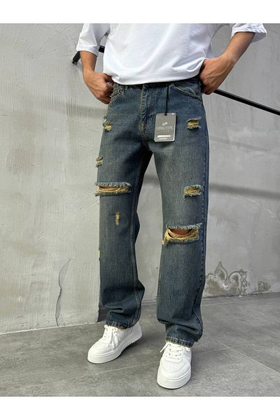 XPUPPETWEAR Men's Ripped Baggy Fit Vintage Blue
