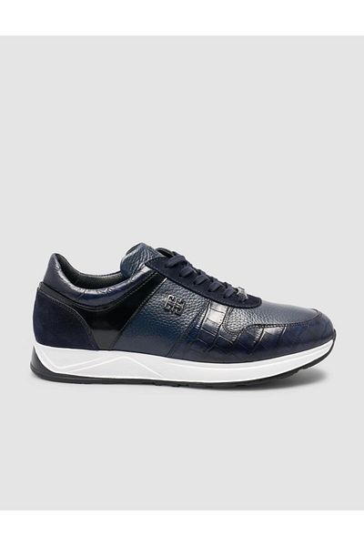 Cabani 100% Genuine Leather Navy Blue Men's Sneakers
