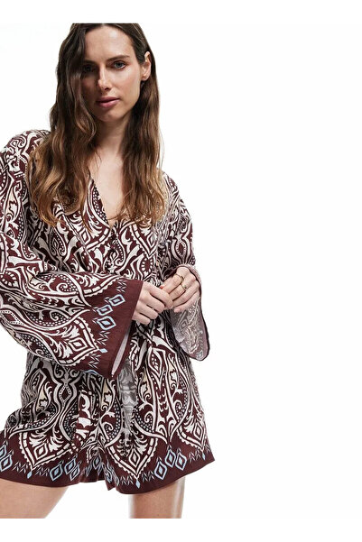 Koton x Melis Agazat Kahverengi Kadın Loose Fit Şort 5SAK40115EW