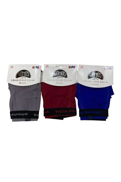 Yağmur Giyim Gmş Solid Color Claret Red, Blue, Smoked Color 3-Piece Men's Boxer Set 3112-2