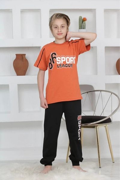 Yağmur Giyim Kapip Orange Sport Printed Short Sleeve Boy Pajama Set 11-15 Years 5093-t