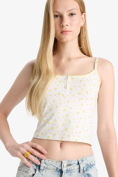 DeFacto Coool Fitted Fruit Pattern Button Collar Undershirt F6367Ax25Sm
