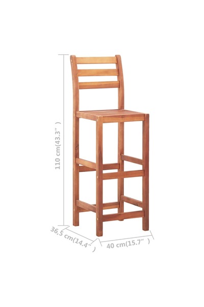 vidaxl كراسي بار قطعتين من خشب الأكاسيا الصلب