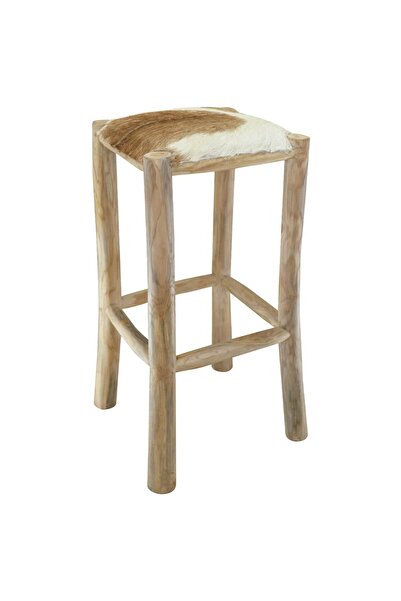 vidaxl كرسي بار مصنوع من الجلد الطبيعي وخشب الساج الصلب