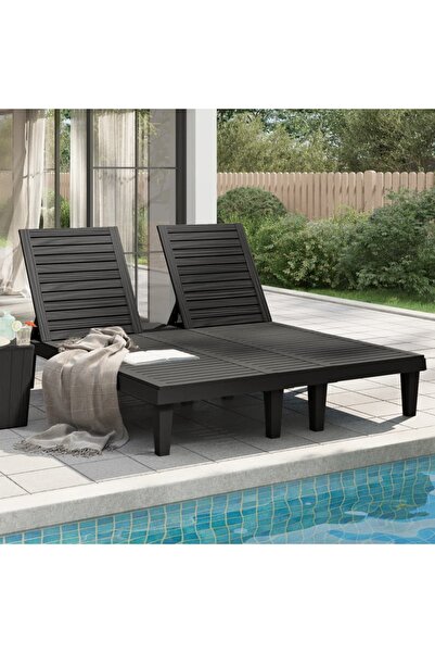 vidaxl Double Sun Lounger Black 155x138x83 cm Polypropylene