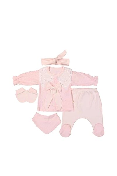 Yağmur Giyim طقم باريس فينتاج 100% قطن 5 قطع للخروج من المستشفى وردي 7049-P