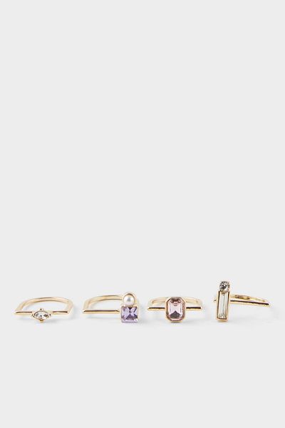 DeFacto Women's 4-Piece Stone Gold Ring F6226Axns