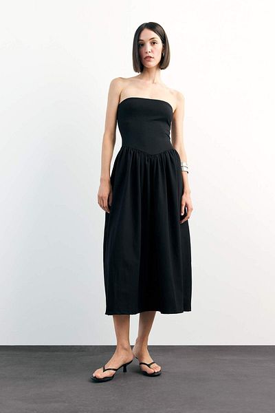 DeFacto Woven Strapless Midi Dress F9716Ax25Sm