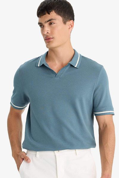 DeFacto Tricou cu mânecă scurtă Bubble cu gât polo cu croiala normală F6265AX25SM