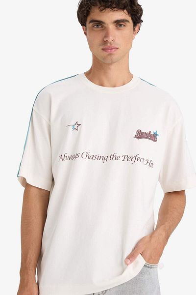 DeFacto Boxy Fit Crew Neck Printed Short Sleeve T-Shirt F5503Ax25Hs
