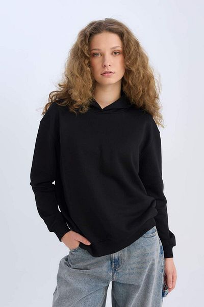 DeFacto Loose Fit Hooded Basic Plain Thick Fabric Sweatshirt E3862Ax24Wn