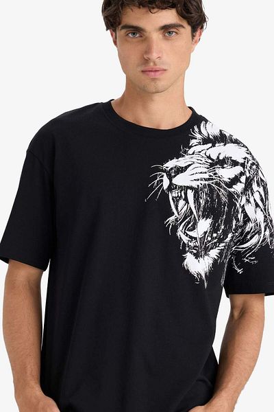 DeFacto Boxy Fit Crew Neck Printed Short Sleeve T-Shirt F8648Ax25Hs