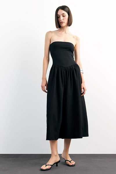 DeFacto Woven Strapless Midi Dress F9716Ax25Sm