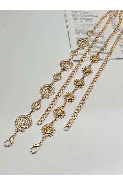 MODAM HİFA Sun -Snail Set de 2 curele cu lanț pentru femei, curea pentru rochie, curea pentru cămașă, curea pentru haină