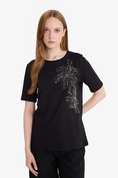 DeFacto Regular Fit Crew Neck Embroidery Print Printed Combed Cotton Short Sleeve T-Shirt F6479Ax25Hs