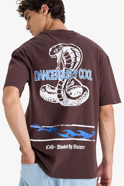 DeFacto Boxy Fit Crew Neck Printed Short Sleeve T-Shirt F8593Ax25Hs