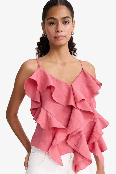 DeFacto Regular Fit V Neck Modal Flounced Thin Strap Blouse F8153Ax25Au