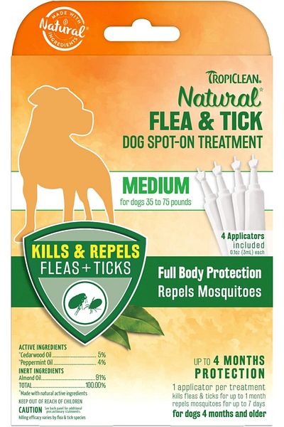 Tropiclean Flea & Tick Medium Dog Spot On Treatment – 4pk