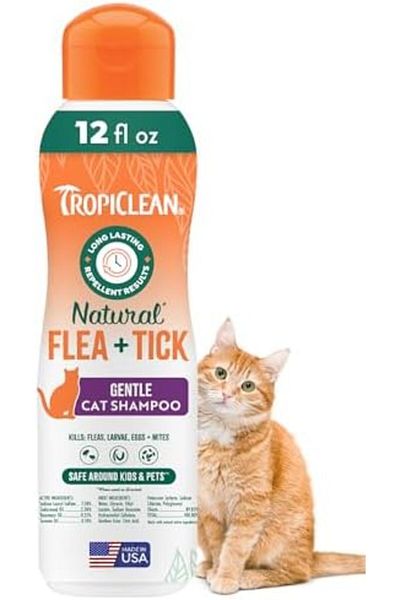 Tropiclean Gentle Flea Shampoo for Cats, Flea and Tick Prevention, 12 oz
