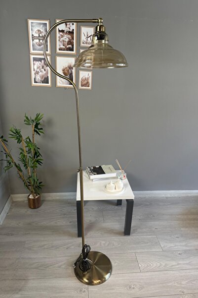 Bamyum Bal Rengi Cam Lambader C Gövde Modern Dekoratif Metal Oturma Odası Çalışma Odası Zemin Lambası