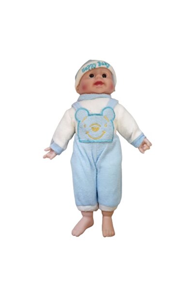 OEM Păpușă veselă cu căciulă, sunet de râs, 38 cm, albastru deschis