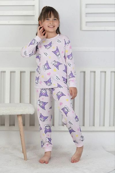 Yağmur Giyim Isob Pink Kuromi Patterned 100% Cotton Girls Pajamas Set 3-8 Years 51205-P