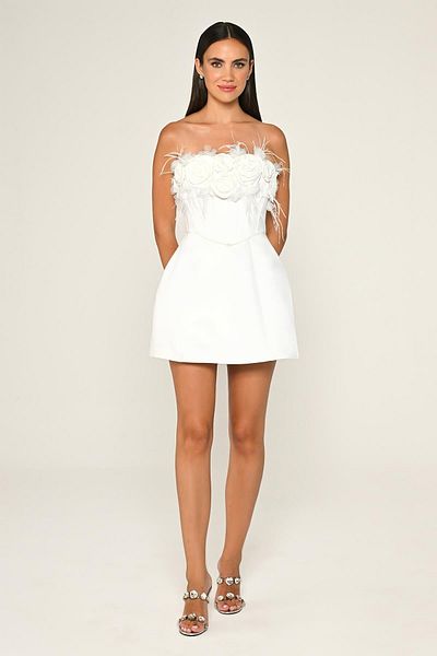 ALFABETA Strapless Top Floral Accessories Matte Satin Short Evening Dress