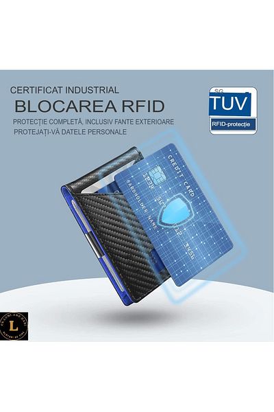 L CR.LUMI.AND.GABI ALĂTURI DE TINE Slim Men's Wallet with RFID Protection, Black-Blue