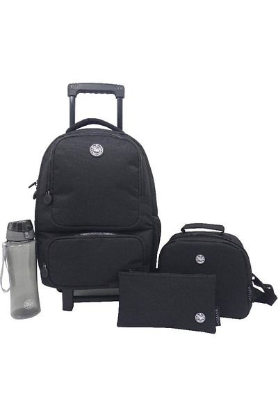 Atrium Solid Black 4-in-1 Value Set Trolley Bag with Accessories – 16 Inch