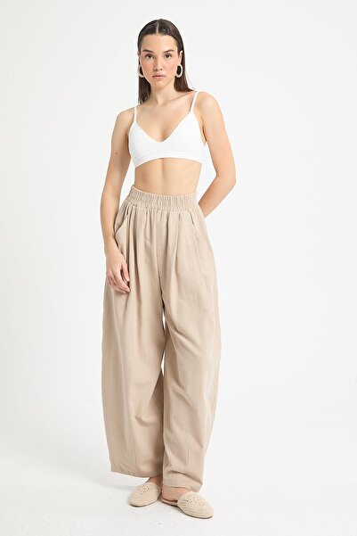 minaaise Beige 100% Cotton Oversize Design Trousers 29210