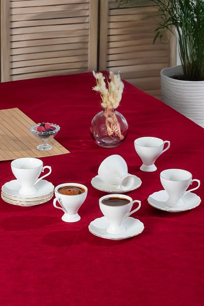 Porsima 4330 Emery 12 Piece Gilded Porcelain Turkish Coffee Cup Set for 6 People