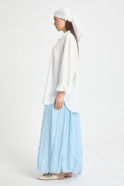 minaaise Blue 100% Modal Wrinkled Lined Long Skirt 29290