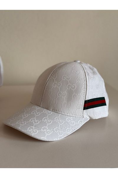 NO BRAND Men Women Unisex White Special Woven Stripe Detailed Hat