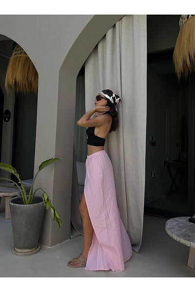 minaaise Pink Slit Detailed Muslin Trousers 29231